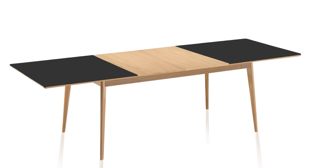 Table extensible 8 à 14 personnes en chêne et céramique allonges bois avec bois teinte naturelle et plateau céramique noir unie 210x100 cm Table extensible 8 à 14 personnes en chêne et céramique allonges bois avec bois teinte naturelle et plateau céramique noir unie 210x100 cm
