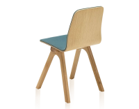 Chaise design en chêne tapissé bois teinte naturelle assise tissu bleu océan Chaise design en chêne tapissé bois teinte naturelle assise tissu bleu océan