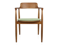 Chaise scandinave bois teinte merisier et tissu vert Chaise scandinave bois teinte merisier et tissu vert