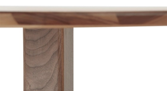 Table salle à manger ronde en noyer 6 personnes teinte naturelle plateau bois 120x120