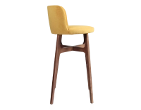 Bar stool h80 cm walnut-stained wood, yellow fabric seat Bar stool h80 cm walnut-stained wood, yellow fabric seat