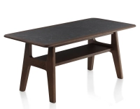 Table basse rectangulaire en chêne et céramique avec bois teinte marron foncé plateau céramique effet ardoise 100x50 cm Table basse rectangulaire en chêne et céramique avec bois teinte marron foncé plateau céramique effet ardoise 100x50 cm