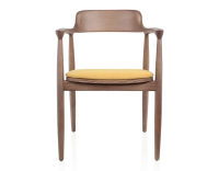 Chaise scandinave bois teinte noyer et tissu jaune Chaise scandinave bois teinte noyer et tissu jaune