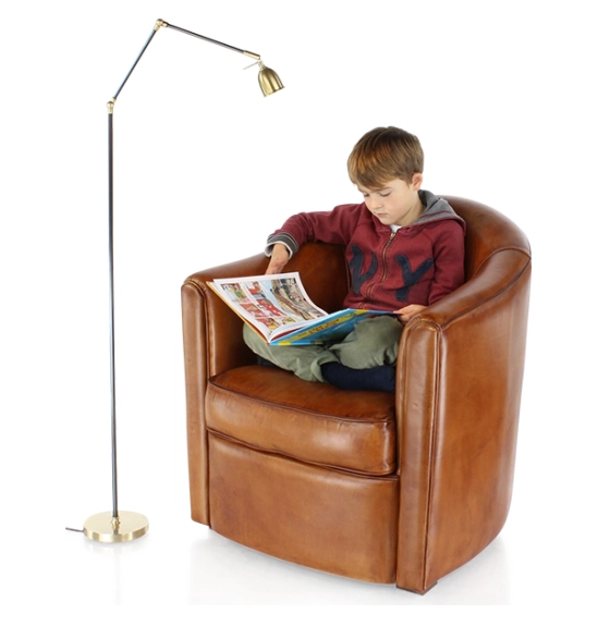 Black and gold articulated floor lamp