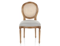 Chaise ancienne style Louis XVI bois teinte ancienne dossier canné assise tissu gris clair Chaise ancienne style Louis XVI bois teinte ancienne dossier canné assise tissu gris clair