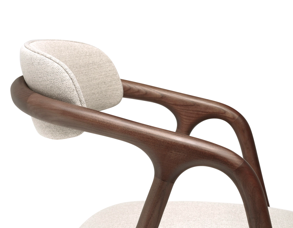 Chaise scandinave bois teinte marron foncé assise tissu beige naturel Chaise scandinave bois teinte marron foncé assise tissu beige naturel