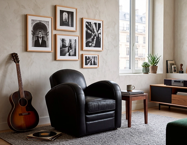 Sillón club de piel negro