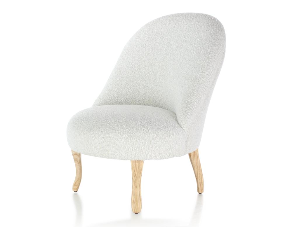 Fauteuil crapaud sans accoudoirs pieds bois teinte naturelle et tissu bouclé blanc Fauteuil crapaud sans accoudoirs pieds bois teinte naturelle et tissu bouclé blanc