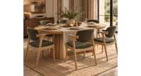 Table ronde extensible 4 à 8 personnes en chêne rustique avec plateau et allonges bois teinte naturelle 120x120 cm