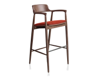 Tabouret de bar h80 cm bois teinte noyer assise tissu orange brulé Tabouret de bar h80 cm bois teinte noyer assise tissu orange brulé