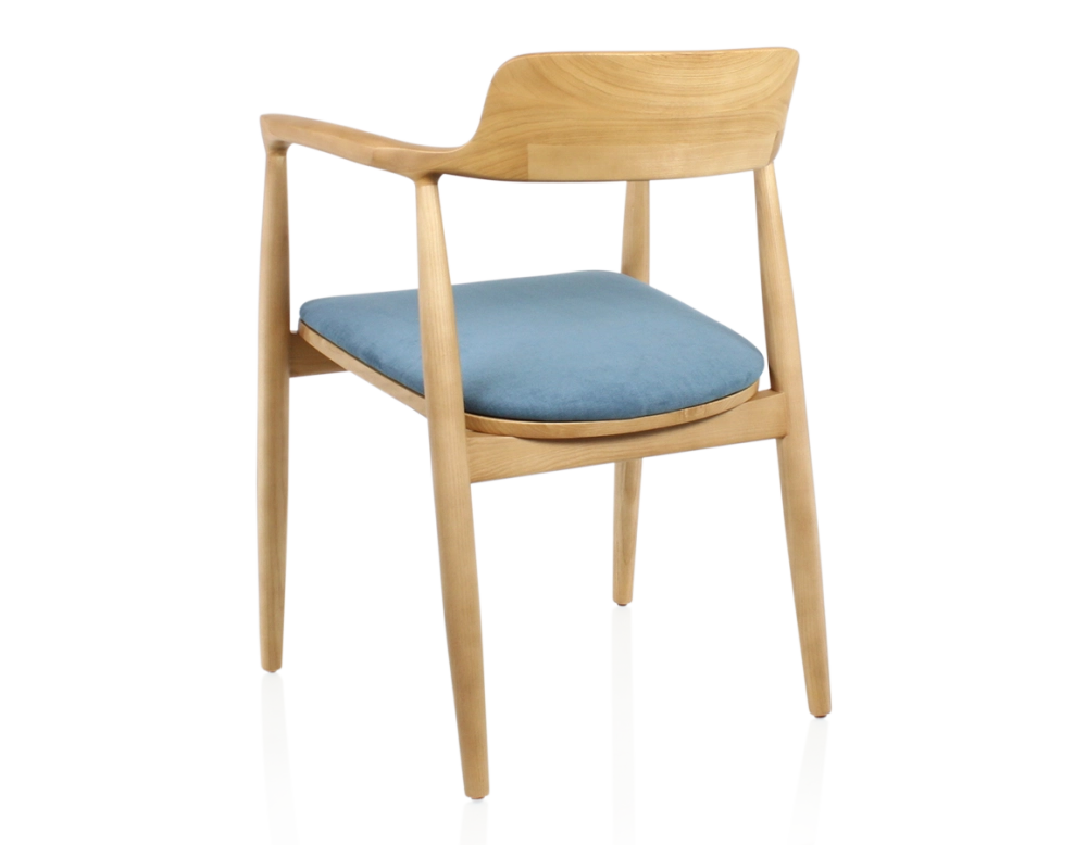 Scandinavian chair natural wood stain and denim fabric Scandinavian chair natural wood stain and denim fabric