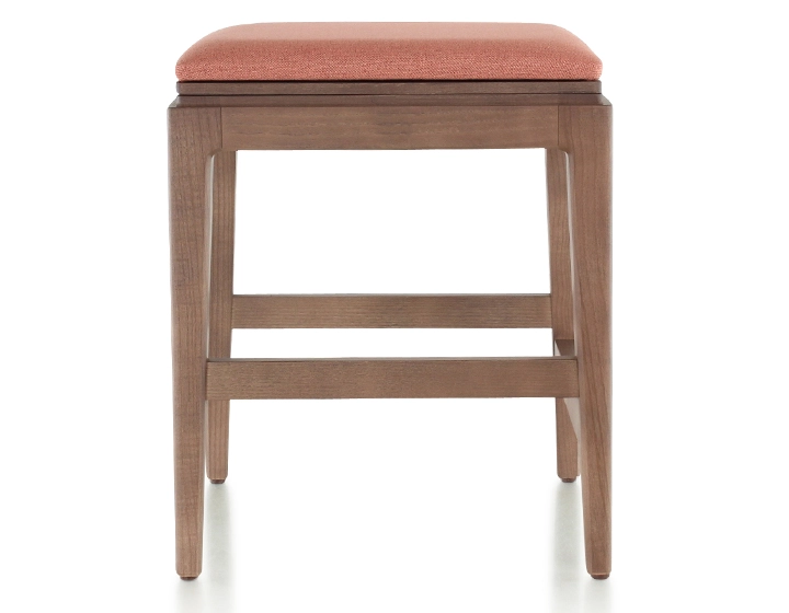 Tabouret design H45 cm bois teinte noyer assise tissu rose corail Tabouret design H45 cm bois teinte noyer assise tissu rose corail