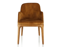 Chaise design avec accoudoirs bois teinte merisier et tissu velours bronze Chaise design avec accoudoirs bois teinte merisier et tissu velours bronze