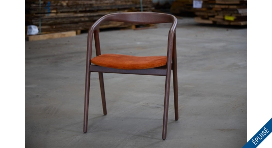 Scandinavian chair walnut wood with terracotta fabric seat.