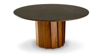 Table salle à manger ronde 6 personnes en noyer et céramique teinte naturelle plateau effet ardoise 140 cm Table salle à manger ronde 6 personnes en noyer et céramique teinte naturelle plateau effet ardoise 140 cm