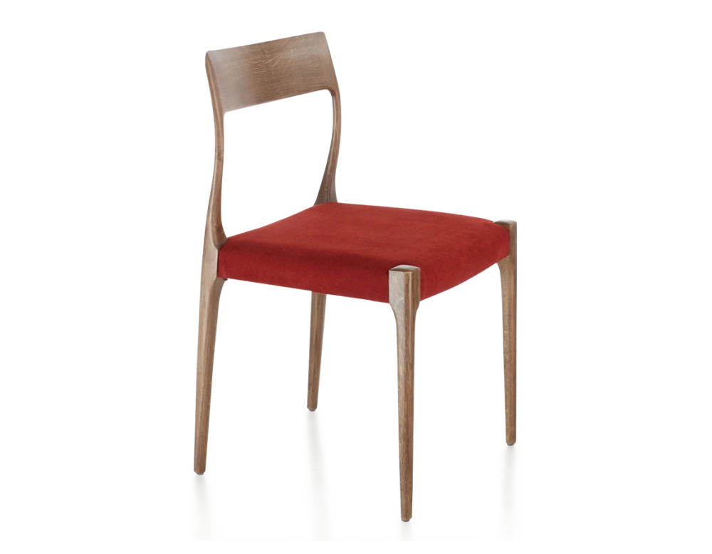Scandinavian chair walnut-stained wood burgundy fabric seat Scandinavian chair walnut-stained wood burgundy fabric seat