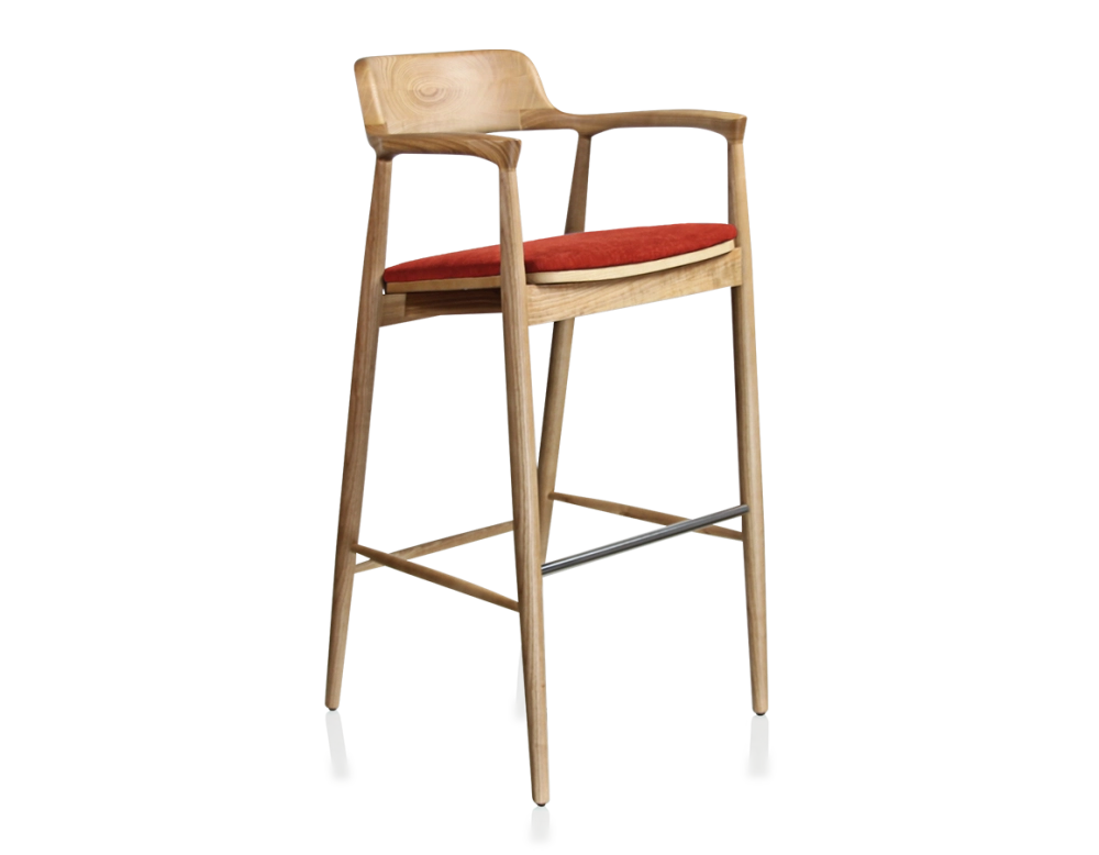 Tabouret de bar h80 cm bois teinte naturelle assise tissu orange brulé Tabouret de bar h80 cm bois teinte naturelle assise tissu orange brulé