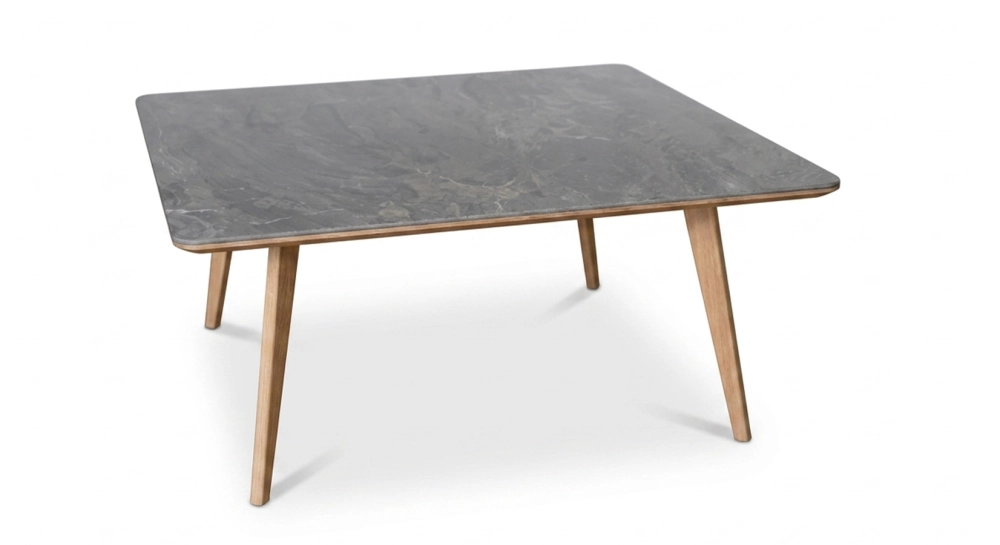 Table basse carré en chêne et céramique F3 teinte naturelle et plateau céramique frappuccino brillante 90x90 cm