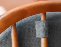 Fauteuil scandinave bois teinte merisier et tissu bleu océan Fauteuil scandinave bois teinte merisier et tissu bleu océan