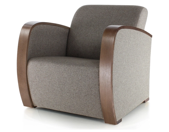 Fauteuil design bois teinte marron foncé et tissu brun