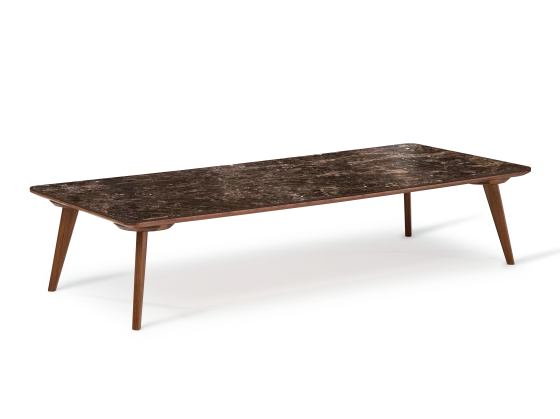 Table basse rectangulaire F7 en noyer et céramique bois teinte naturelle et céramique effet marbre brun 100x60x30 cm