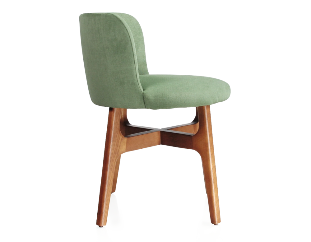 Designer chair cherry-stained wood green fabric seat Designer chair cherry-stained wood green fabric seat