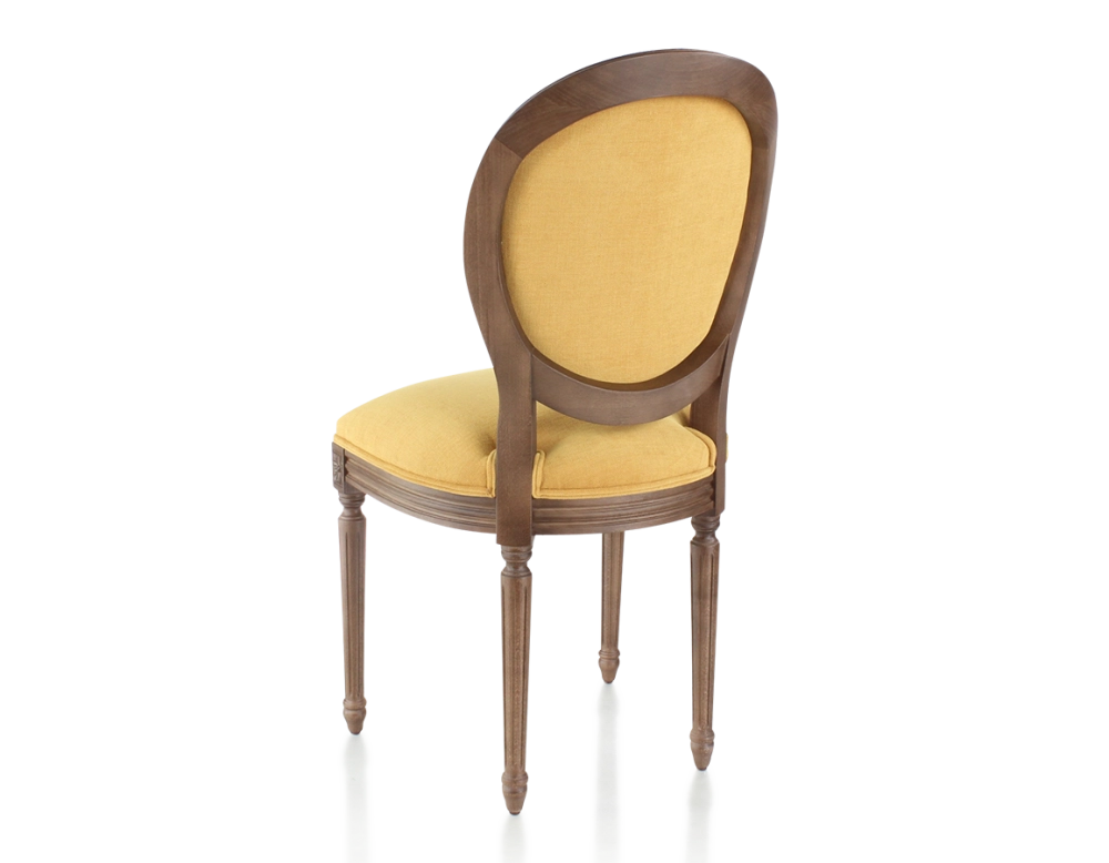 Chaise ancienne style Louis XVI bois teinte marron foncé et tissu jaune Chaise ancienne style Louis XVI bois teinte marron foncé et tissu jaune