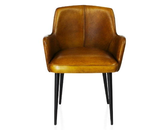 Chaise vintage avec accoudoirs cuir cognac