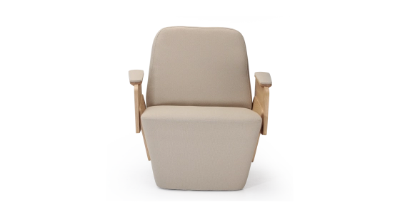 Armchair with armrests design oak natural finish with beige fabric seat