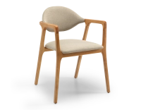 Chaise design avec accoudoirs bois teinte naturelle et tissu camel Chaise design avec accoudoirs bois teinte naturelle et tissu camel