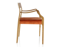 Scandinavian armchair with armrests cherry-stained wood, terracotta velvet seat Scandinavian armchair with armrests cherry-stained wood, terracotta velvet seat