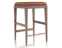 Tabouret de bar design H60 cm bois teinte noyer assise cuir caramel Tabouret de bar design H60 cm bois teinte noyer assise cuir caramel