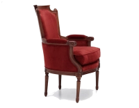 Fauteuil bergère style Louis XVI bois teinte ancienne et tissu bordeaux