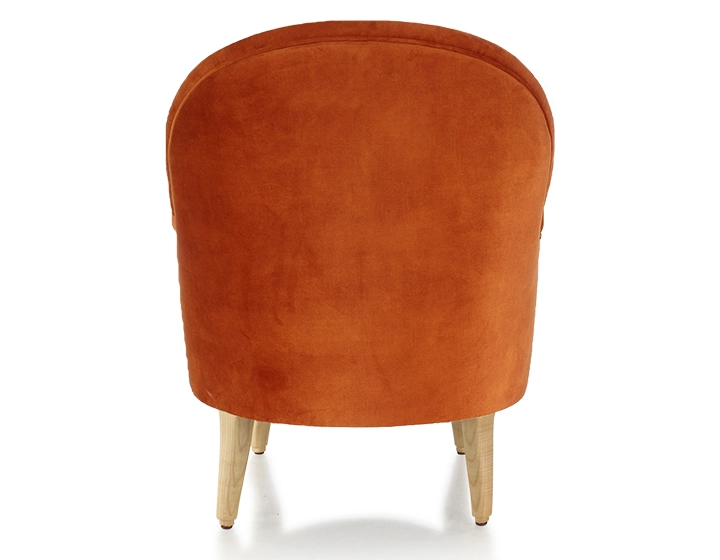Toad armchair with armrests natural wood stain legs and terracotta velvet fabric Toad armchair with armrests natural wood stain legs and terracotta velvet fabric