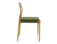 Scandinavian chair cherry-stained wood, olive green fabric seat Scandinavian chair cherry-stained wood, olive green fabric seat