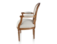 Fauteuil ancien style Louis XVI bois teinte ancienne et tissu beige naturel Fauteuil ancien style Louis XVI bois teinte ancienne et tissu beige naturel