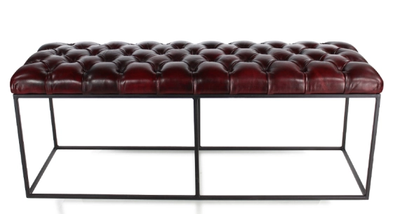 Banc Chesterfield cuir rouge carmin