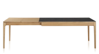 Table extensible 8 à 12 personnes en chêne et céramique allonges bois avec bois teinte naturelle et plateau céramique effet marbre noir 160x100 cm Table extensible 8 à 12 personnes en chêne et céramique allonges bois avec bois teinte naturelle et plateau céramique effet marbre noir 160x100 cm