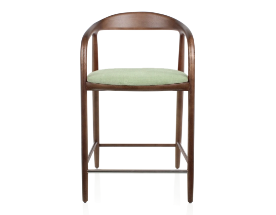 Tabouret de bar H60 cm bois teinte marron foncé et tissu vert