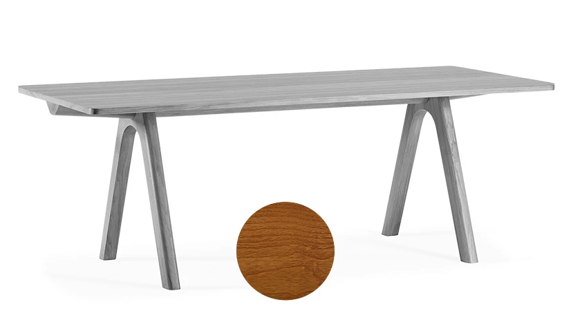 Table salle à manger 6 personnes en chêne teinte merisier plateau bois 140x90 cm