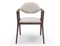 Chaise design avec accoudoirs bois teinte noyer et tissu velours sable