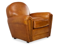 Fauteuil club cuir cognac accoudoirs cloutés