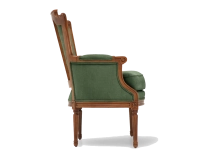 Fauteuil bergère style Louis XVI bois teinte ancienne et tissu vert foncé