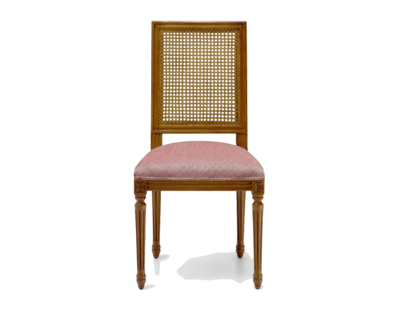 Chaise ancienne style Louis XVI dossier canné assise tissu chevron bordeaux