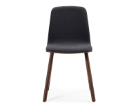 Chaise design en chêne tapissé bois teinte marron foncé assise tissu gris anthracite