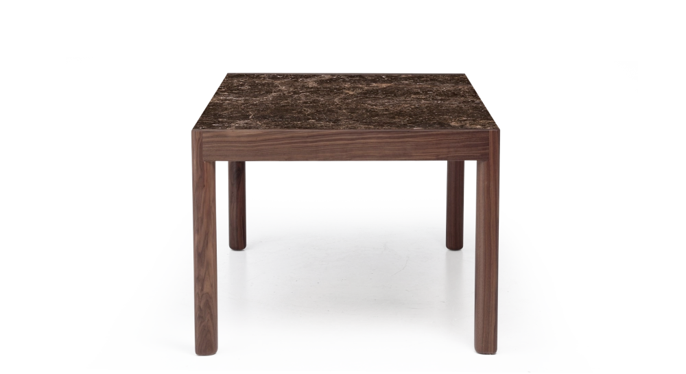 Extending table for 8 to 12 people in walnut and ceramic with ceramic extensions natural wood finish and brown marble-effect ceramic 160x100 cm Extending table for 8 to 12 people in walnut and ceramic with ceramic extensions natural wood finish and brown marble-effect ceramic 160x100 cm