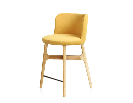 Tabouret de bar h60 cm bois teinte naturelle assise tissu jaune