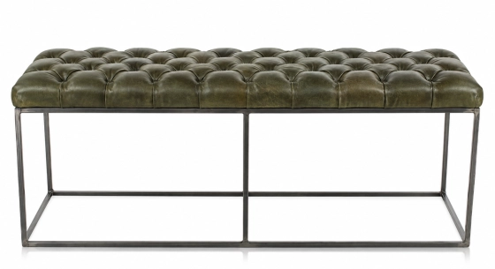 Chesterfield leather bench olive green