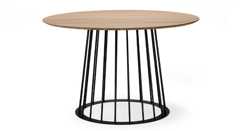Round dining table in oak and metal black metal base and natural wood top finish 120x120 Round dining table in oak and metal black metal base and natural wood top finish 120x120