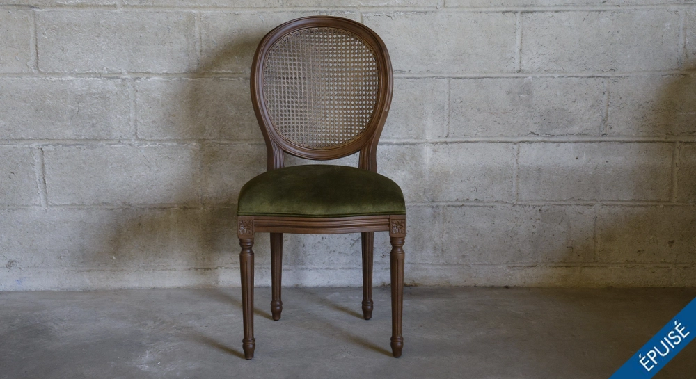 Louis XVI style antique chair wood antique stain and navy blue fabric